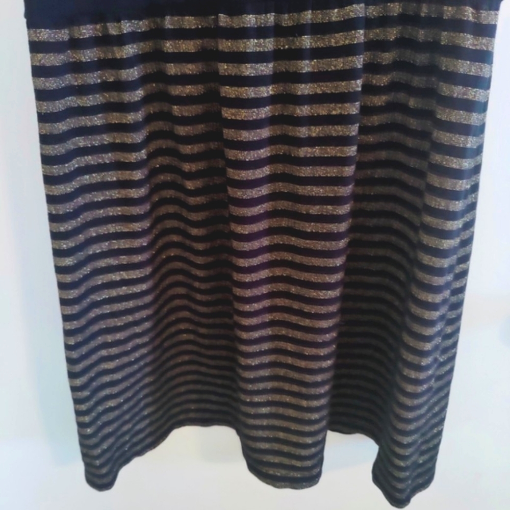 Y2K Express Black and Gold Striped Party Dress Corporate Goth NYE Whimsygoth - Picture 7 of 10